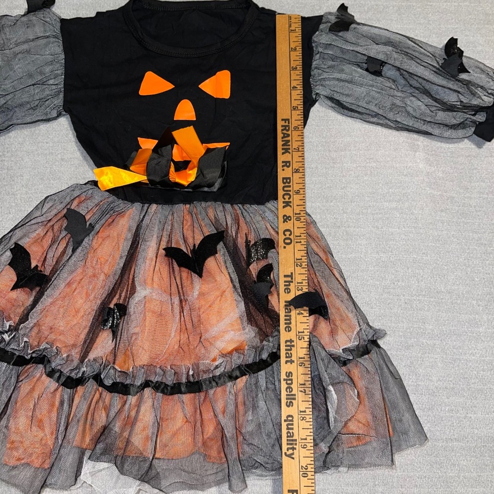 Girls Boutique Pumpkin Bat Halloween Costume Dress Orange Black Tulle Tutu 3T 4T - Picture 7 of 9